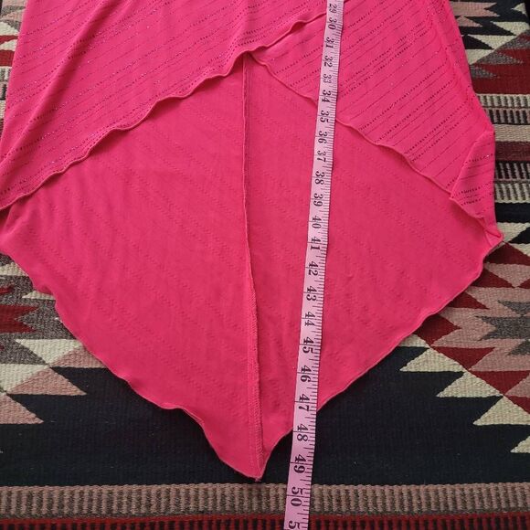 Vtg 90s Y2K City Triangles Glittery High Low Hem Slip Dress Sz S Pink Cowl Neck - Picture 9 of 9